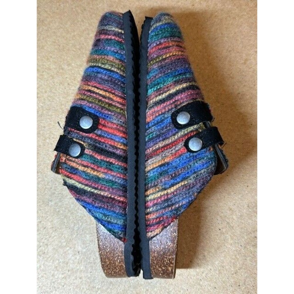 NWOB Rocket Dog Multicolor Striped Wool Double Buckle Clog Mules Women Sz 7 - Picture 2 of 10